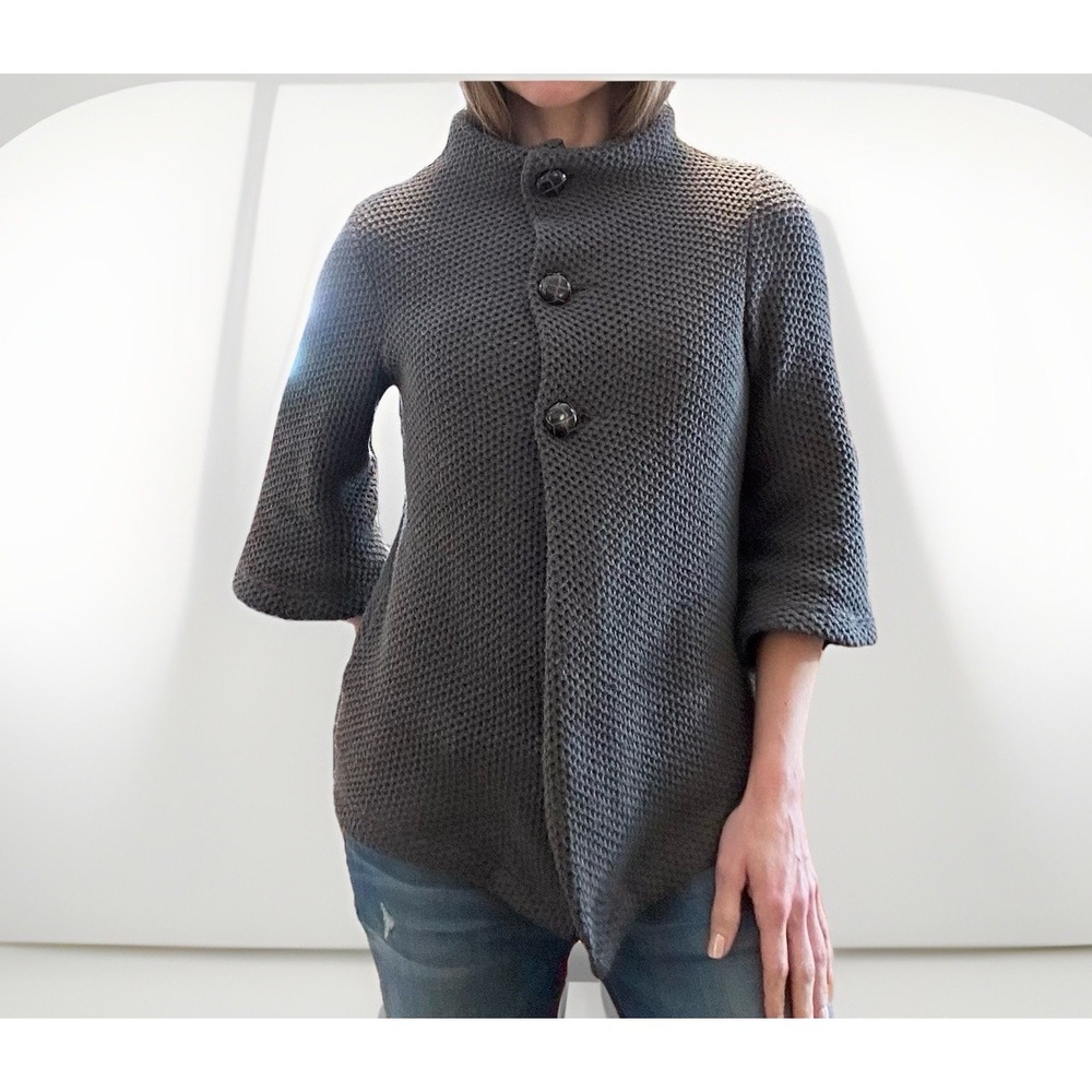 Piko charcoal waffle‎ knit cardigan sweater funnel neck and 3/4 sleeves S